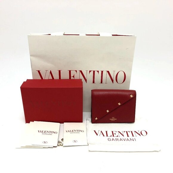 VALENTINO 5Ｗ2P0AE4VRF Rock studs Compact Wallet Folded wallet Leather Red - Picture 1 of 15